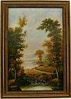 Road & Stream Landscape Trees Path FRAMED OIL PAINTING