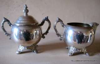 FB ROGERS 1883 SILVERPLATE VINTAGE SUGAR BOWL WITH LID AND CREAMER 