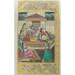 India Ethnic Rajasthani Miniature Painting On Old Paper Free Expediate 
