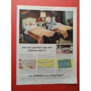  simmons beautyrest , 1948 print advertisement (twin beds 