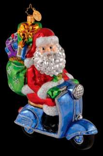 RADKO ROAMING HOLIDAY Santa on Scooter Glass Christmas Ornament NEW 