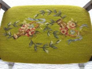 Vintage Antique Needlepoint Wood Wooden Needlepoint Floral Foot Stool 