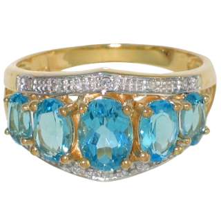 10K SOLID YELLOW GOLD GENUINE BLUE TOPAZ & DIAMOND RING  