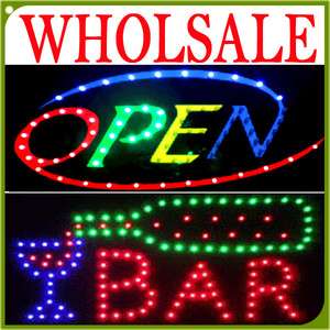   LED Open+Bar Neon SIGN open ANIMATE Cafe Bar Pub Club Retail 110V 2in1