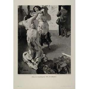 1912 Women Fighting Fight Claudio Castelucho Engraving   Original 