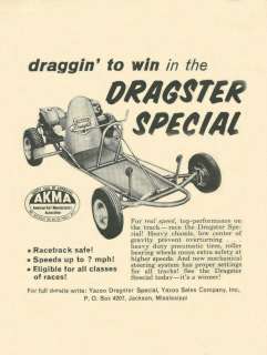 Vintage & Very Rare 1960 Yazoo Dragster Special Go Kart Ad  