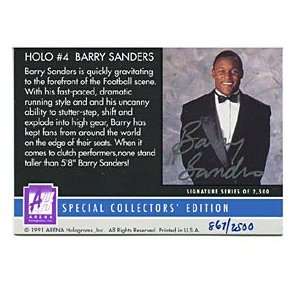 Barry Sanders Autographed/Signed 1991 Arena Holograms Card