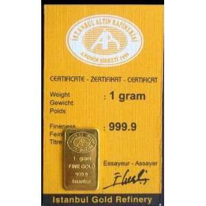  1 Gram 24K 999.9 Gold Bar with Certificate Everything 