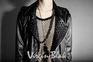 vb HOMME Studded Collar Leather Biker Jacket Slim Fit COLOR BLACK 