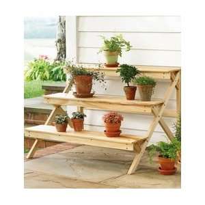    Three Tier Varnished Wood Plant Stand Patio, Lawn & Garden