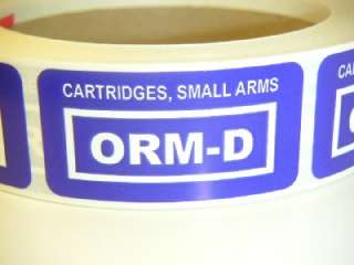 ORM D CARTRIDGES, SMALL ARMS DOT Sticker Label 250/rl  