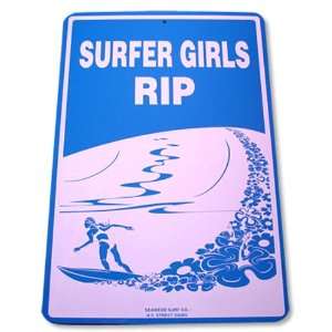  Seaweed Surf Co Surfer Girls Rip Blue Aluminum Sign 18 