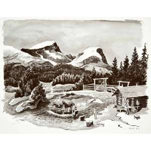 1968 Print Thomas Hart Benton Booze Wrangler Log Cabin Horse Mountain 