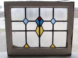 Antique Stained Glass Window Four color Craftsman Style Diamonds 