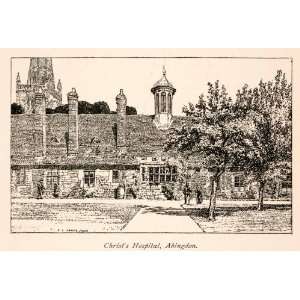  1906 Wood Engraving Christ Hospital Abingdon Berkshire Oxfordshire 