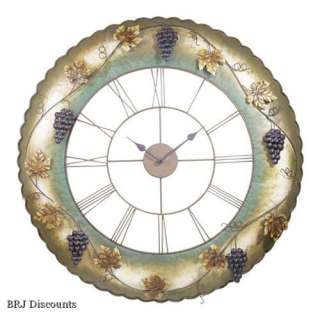 36 Decorative Roman Numeral Wall Clock with Grape & Vine Motif  