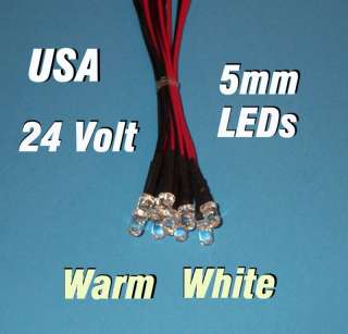 10 pcs LED   WARM WHITE 5mm PRE WIRED LEDS 24 VOLT PREWIRED 24V  