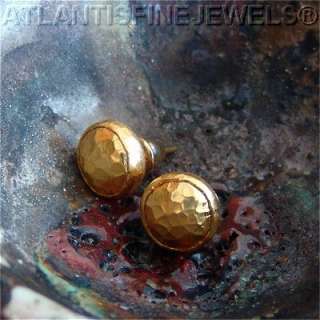 24K HAMMERED SOLID GOLD DESIGNER STUD BUTTON EARRINGS BY OMER  