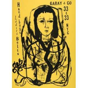 1956 Lithograph Garay Portrait Lily Harmon Handbag Belts Abstract Art 