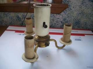 Vtg. Brass Tin 3 Arm,4 Light Candelabra Socket Floor,Torchiere Shade 