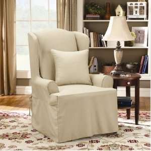  Twill Supreme Wing Chair Slipcover in Flax