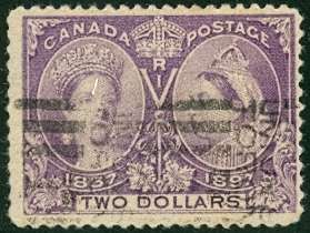 CANADA #62 $2.00 purple, used w/light roller cancel, VF, Scott $525.00