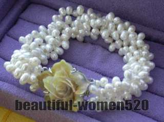 4row 7mm white rice freshwater pearl bracelet  