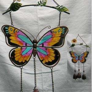   Glass Butterfly Wind Chime with 3 Bell Chimes Patio, Lawn & Garden
