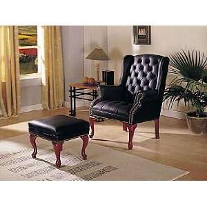 Acme Furniture Dark Blue PU Wing Chair/Ottoman 08916 Set