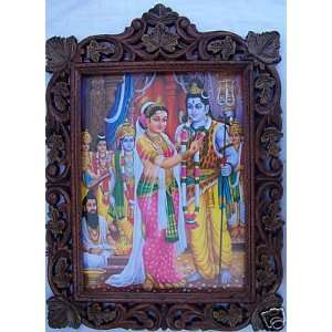  Poster Painting of Hindu God in Wood Craft Frame 