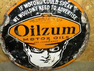 Old OILZUM Motor Oils Gas DBL Sided Tin Sign AM SIGN CO 1930s RARE 