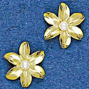 Mark Edwards 14K Gold Clematis Flower Earring with 2 4.5MM 