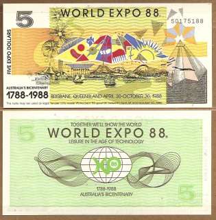 AUSTRALIA BICENTENNIAL WORLD EXPO 1988 $2 & $5 NOTES  