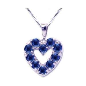   White Gold Precious Heart Pendant Blue Sapphire , Chain  NOT included