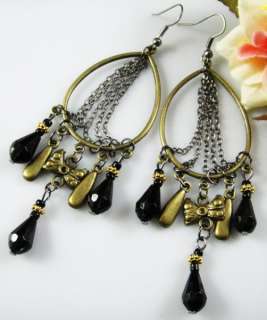 b30 52 Black Acrylic Beads Dangle Earrings Jewelry Z1013  