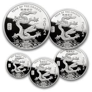  Year of the Dragon 5 Round Silver Set .999 Fine 
