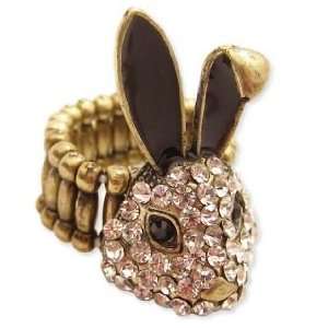 Too Cute ZAD Ice Crystal Covered Bunny Rabbit Head Stretch Ring 