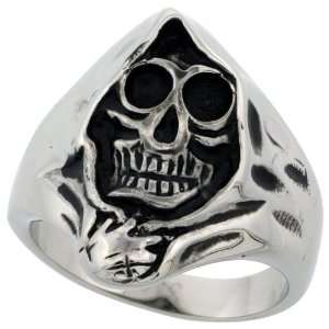  Surgical Stainless Steel Grim Reaper Head Skull Biker Ring 