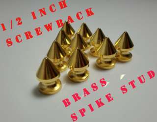 50PCS 1/2 GOLD PLATED METAL BRASS SPIKE STUDS PUNK LEATHER JACKET 