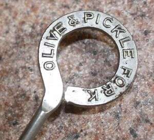 Antique Embossed Words Olive & Pickle Fork Steel Round  