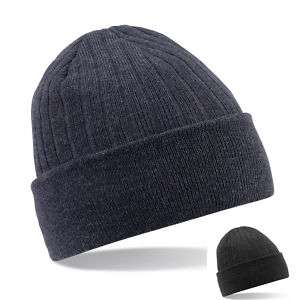 Thinsulate Ribbed Beanie Hat Wooly Warm Grey / Blue  