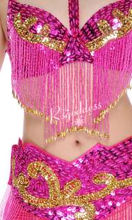 Dark Pink belly dance costume 3 pics bra&belt &skrit  