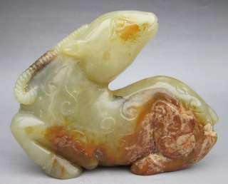 Old Chinese Nephrite Jade Carved Goat Statue  