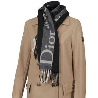 Christian Dior Womens Wool Mix Scarf   Black/White Clothing 
