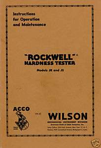 Wilson Rockwell Hardness Tester Manual Mod 3JR and 3JS  