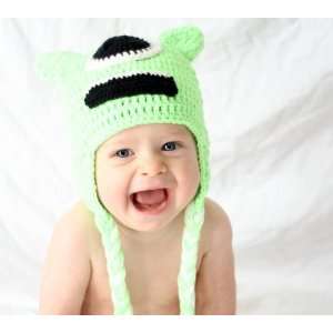 Milk protein cotton yarn handmade baby one eyed green monster hat 