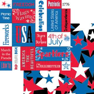 12X12 Sheet MOXXIE Scrapbook4th July RED WHITE & BLUE PAPER  
