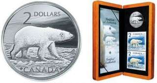 2004 Royal Canadian Mint Polar Bear $2 Sterling Silver Coin & Stamp 