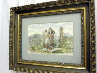   Gesso Frame Olive Green & Gold w Painted Porcelain Victorian Style