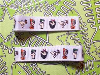 Phineas and Ferb Characters on White Grosgrain Girls Hair Clips  